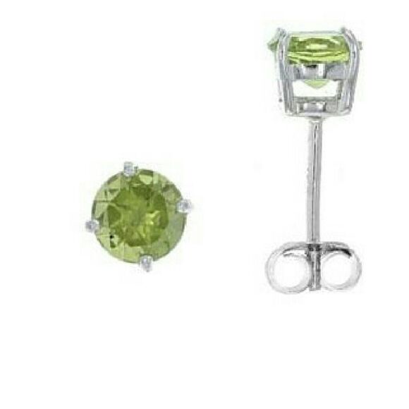 Peridot 1.5 cttw 6 mm Earrings Round Post Sterling Silver - Picture 2 of 3